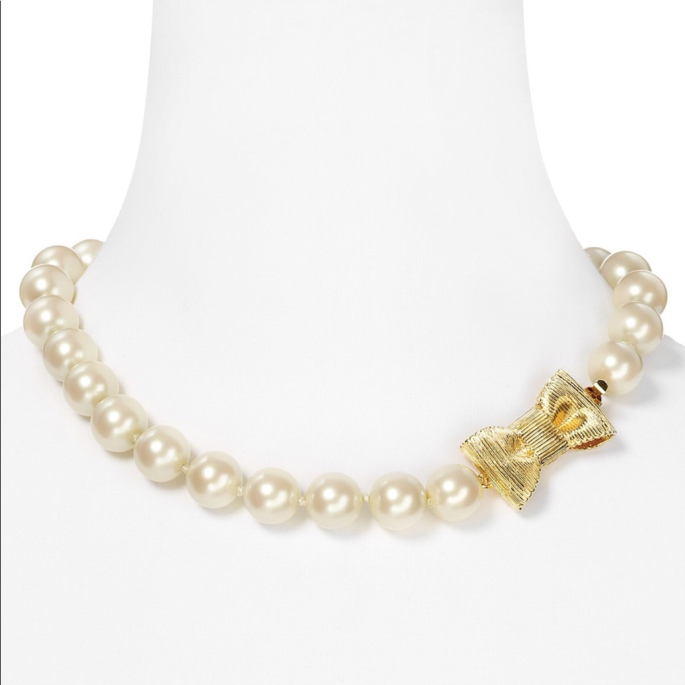 Kate Spade Pearl and Gold Bow necklace
